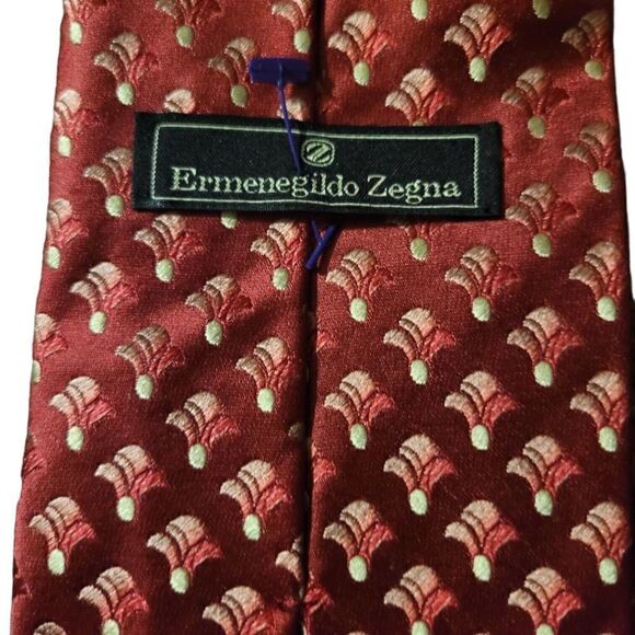 Ermenegildo Zegna Mans Tie 60 inch Woven Printed Silk Red Yellow Made in Italy - Picture 4 of 7